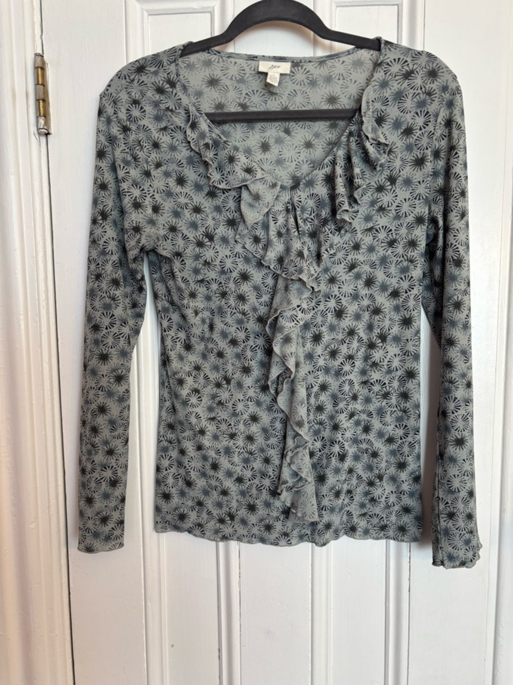 J. Jill Gray Floral Ruffle Long Sleeve Top